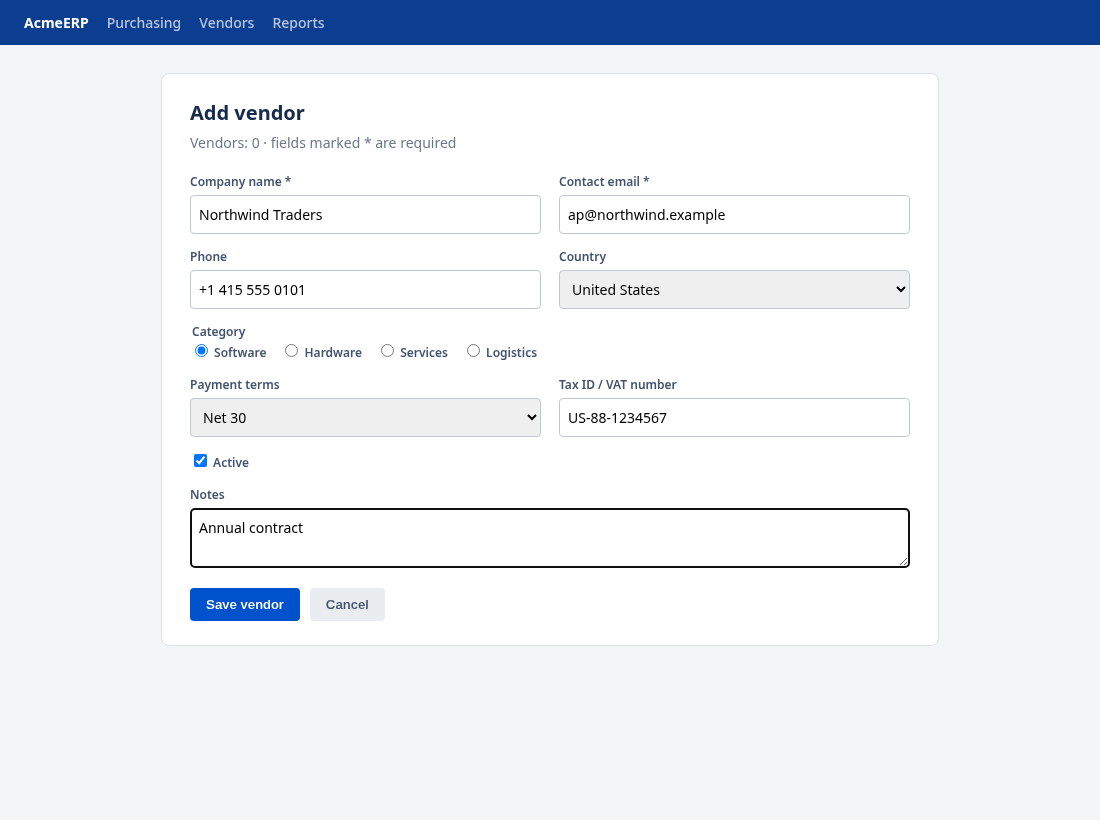 Rowcourier side panel filling a vendor form from spreadsheet rows