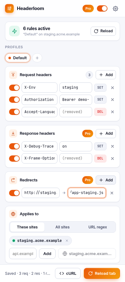 Request headers, response headers and a redirect